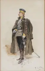 Alphonse de Neuville, German Officer with Cigar -, Watercolor and gouache