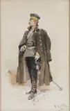 Alphonse de Neuville, German Officer with Cigar -, Watercolor and gouache
