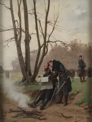 Paul Grolleron, Soldiers on the Battlefield Studying a Map -, Oil on chamfered wood panel
