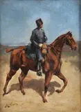 German School, Mounted Cavalry Man, Oil on canvas