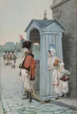 Mariano Alonso Pérez, Guardsman and flower girl, Watercolor and gouache