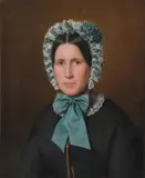 Gabriel Durand, Portrait of a Woman with a Blue and White Bonnet ‐, Oil on canvas