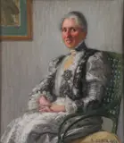 Adolf Beyer, Portrait of a Seated Woman in Lace Dress ‐, Oil on canvas board