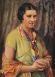German School, Portrait of Woman with Colorful Scarf, Oil on board
