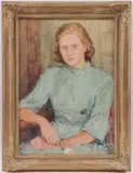 Margret Laubner-Padelt, Portrait of a Young Woman in Turquoise Dress -, Oil on canvas