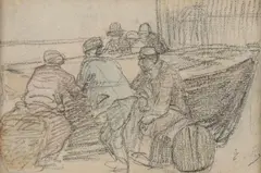 Eugène Louis Boudin, Fishermen at Rest, Charcoal and watercolor