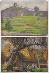 Joseph Newman, Industrial Landscape and Forest Scene with Hut -, Oil on artist board
