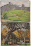 Joseph Newman, Industrial Landscape and Forest Scene with Hut -, Oil on artist board