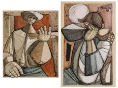 Lucio Ranucci, A Man in Hat and A Man Shielding the Sun -, Watercolor, ink and gouache