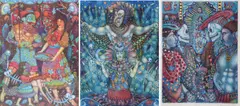 Charles Barth, Day of the Fish, Maya Memories, and Madre Grande, Hand colored etchings
