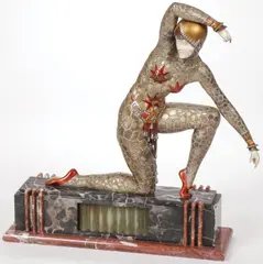 Fan Dancer by Dimitri Haralamb Chiparus, Cold painted bronze and ivory on Art Deco style marble base, sold Dec 2022
