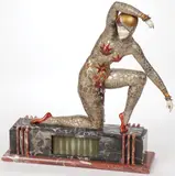 Dimitri Haralamb Chiparus, Fan Dancer, Cold painted bronze and ivory on Art Deco style marble base
