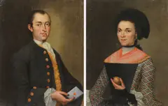 I.W. Cortoletsch, Portrait of a Man Holding Letter and Woman with Lemon -, Oil on canvas laid down