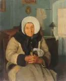 Hugo Schubert, Portrait of a Seated Old Woman in Bonnet Holding Bible -, Oil on canvas