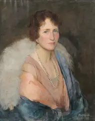 Flora Lion, Portrait of an Elegant Woman with Pearls and Fur -, Oil on Canvas