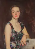 H. W. Ross, Portrait of an Attractive Woman in a Floral Dress, Oil on canvas board