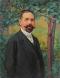 Gustav Wiethüchter, Portrait of Gentleman Standing in a Lush Landscape -, Oil on canvas