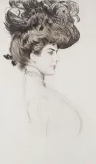 Paul César Helleu, A Woman in Feathered Hat, Color drypoint etching