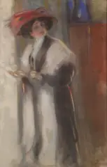 Félix Fournery, Femme au chapeau rouge -, Pastel on paper laid down