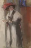 Félix Fournery, Femme au chapeau rouge -, Pastel on paper laid down