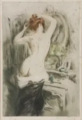 Nu se Coiffant by Manuel Robbe, Color drypoint, sold Dec 2022