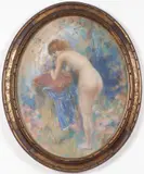 Manuel Robbe, Nude in Floral Landscape -, Pastel