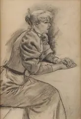 Louis Auguste Mathieu Legrand, A Seated Beauty -, Charcoal and graphite