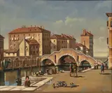 Venetian Canal Scene by Continental School, Oil on board, sold Dec 2022