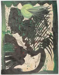 Lonnie Holley, Abstract Composition in green and black -, Acrylic on card stock