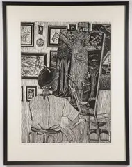 Julio Cesar Pena Peralta, La Pintora -, Woodcut on paper