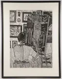 Julio Cesar Pena Peralta, La Pintora -, Woodcut on paper
