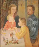 Grandma Ullia's Toy - by Gennady Alexandrovich Kulishkov, Oil on board, offered Dec 2022
