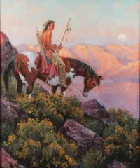 Robert Winter, An Indian Scout at Sunrise, Oil on canvas