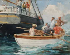 I Hear You've Sold Your Ship, Captain! - by Anton Otto Fischer, Oil on canvas, sold Dec 2022