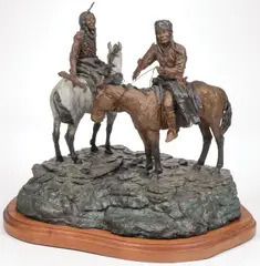 Chiefs Little Wolf & Dull Knife of the Cheyenne Nation - by Jay Contway, Bronze with polychrome patina, sold Dec 2022