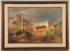 Jim Abeita, Adobe in a Desert Landscape, Oil on canvas