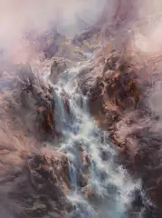 Jerry Jacobi, Waterfall Landscape, Oil on canvas