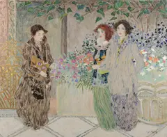 Ellen Gunn, Three Women in Flower Garden, Oil on canvas