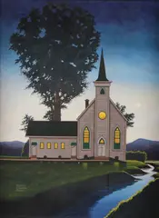 Robert Charles Howe, Dusk Landscape with Church, Oil on canvas