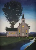 Robert Charles Howe, Dusk Landscape with Church, Oil on canvas