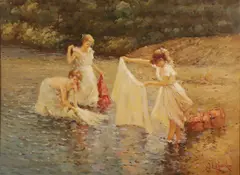 Jean Lefort, Wash Day, Oil on board
