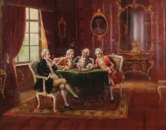 August Stephen Sedlacek, A Game of Chess -, Oil on canvas