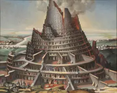 Tower of Babel by Jack J. Hartert, Oil on board, sold Dec 2022