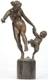 August Schreitmüller, A Bacchante & Satyr, Bronze with brown patina on cylindrical marble base