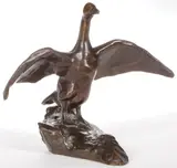 Eugenie Shonnard, An Upright Goose with Spread Wings on Rocky Outcrop, Bronze with brown patina