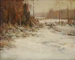 Winter Wooded Landscape by Frank W. Loven, Oil on board, sold Jul 2022