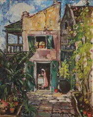 Collette Pope Heldner, Old Creole Courtyard (Slave Quarters), Rue Royale, Olde French Quarter, New Orleans -, Oil on board