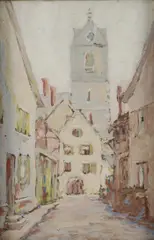 A Bit of the Old World (Street in Endingen, Baden, Germany - Seen in 1909) by Clara Emma Langenbach, Gouache on board, offered Jul 2022