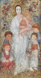 Edna Hibel, Motherhood, Mixed media and gold leaf