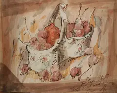 Conger Metcalf, Still Life with Cherries, Oil on coated paper